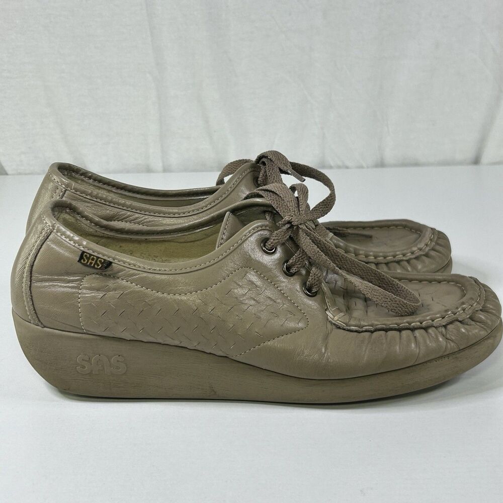 SAS Siesta Mocha Tan Women's Lace Up Leather Genuine Comfort Shoes Size 8.5